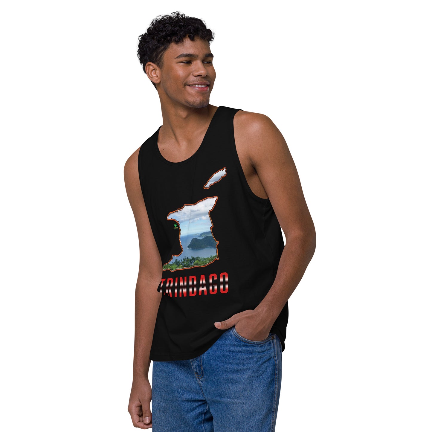 TRINBAGO Map & Photo, Maracas Bay Trinidad & Tobago Premium Men tank top