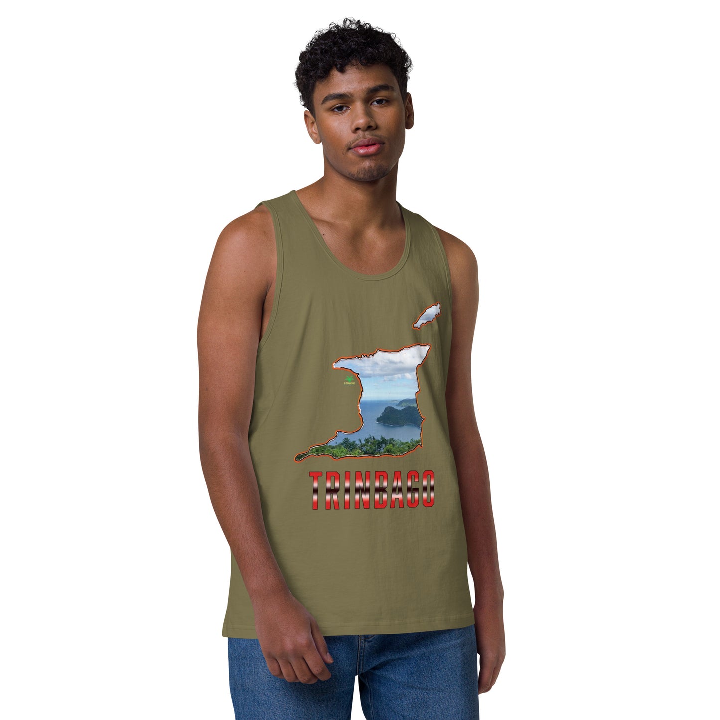 TRINBAGO Map & Photo, Maracas Bay Trinidad & Tobago Premium Men tank top