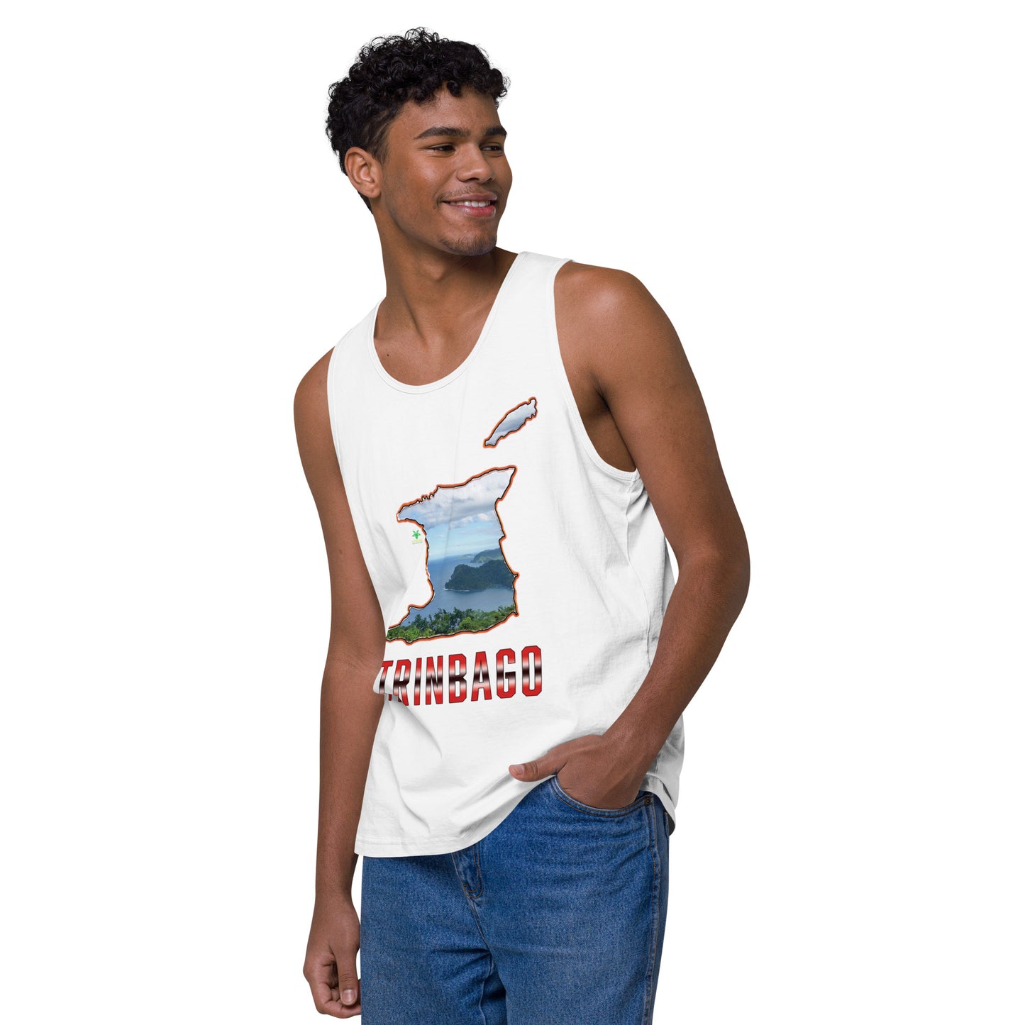 TRINBAGO Map & Photo, Maracas Bay Trinidad & Tobago Premium Men tank top