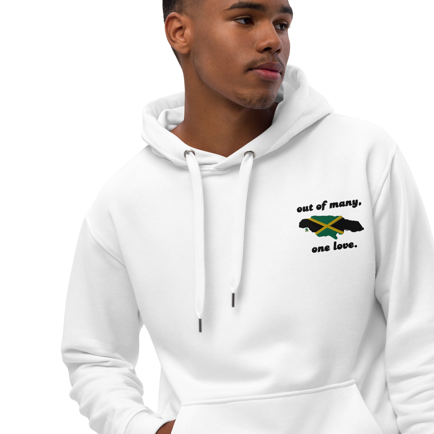 Out of Many, One Love, Map & Flag of Jamaica Premium Hoodie