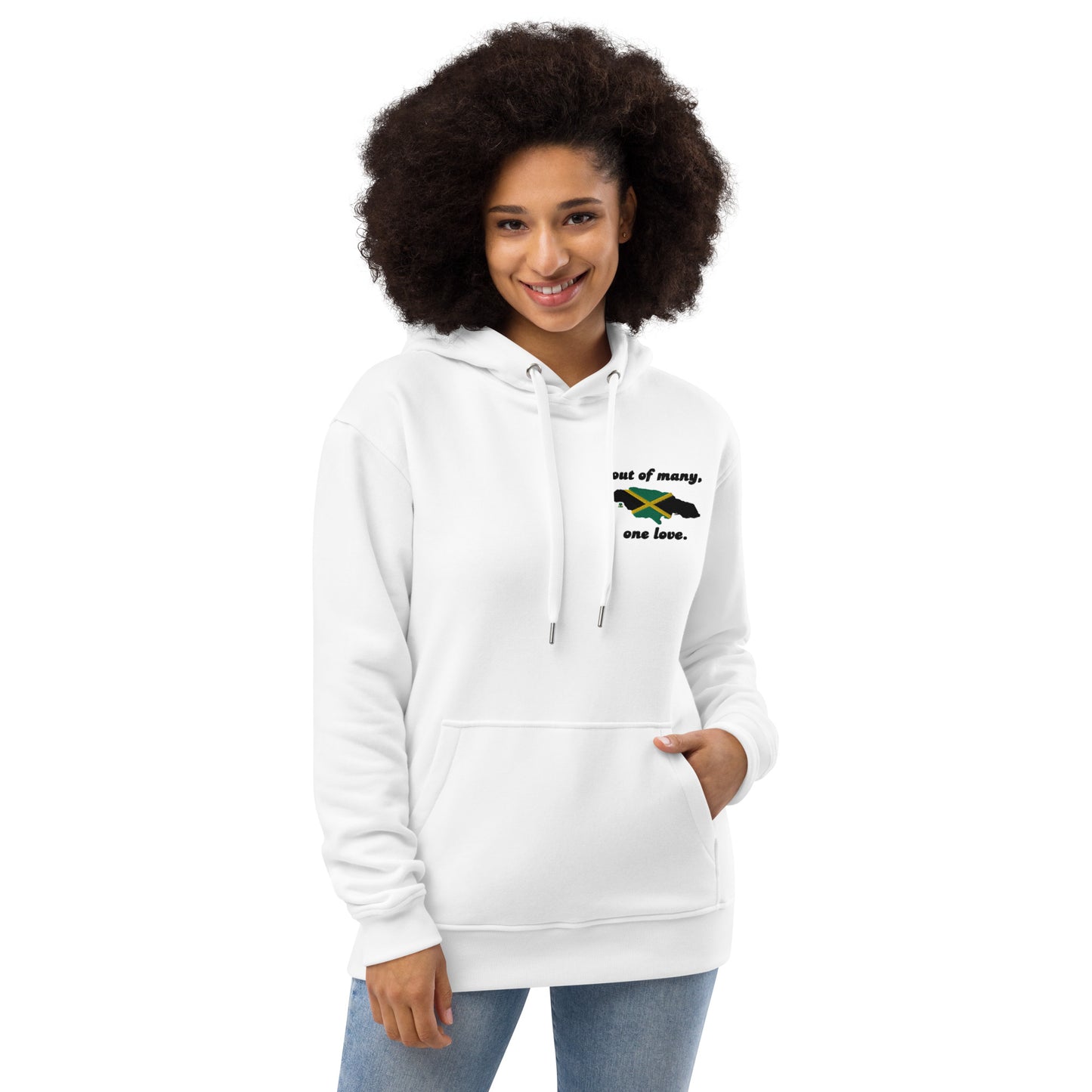 Out of Many, One Love, Map & Flag of Jamaica Premium Hoodie