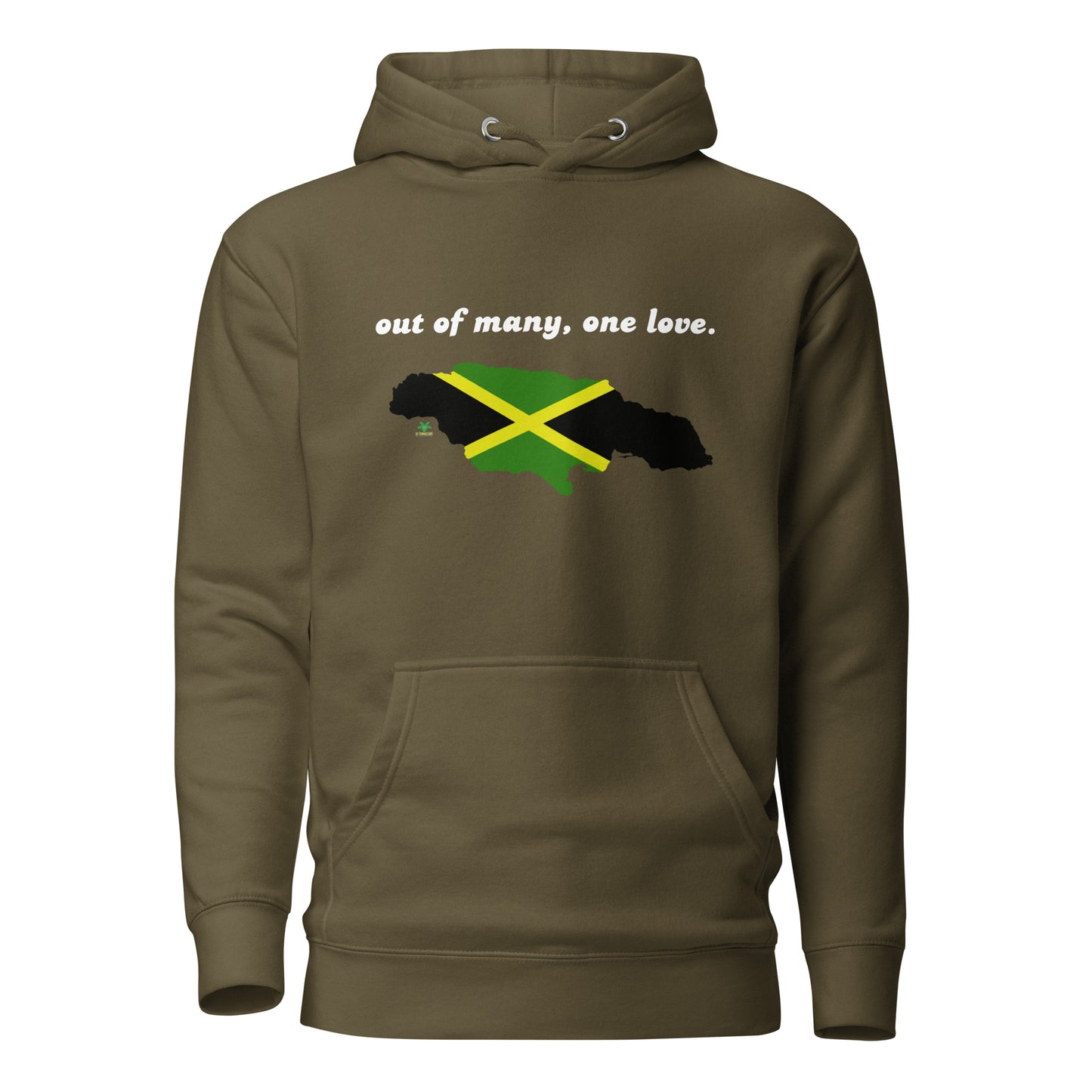 Out of Many on love Map & Flag of Jamaica Unisex Hoodie