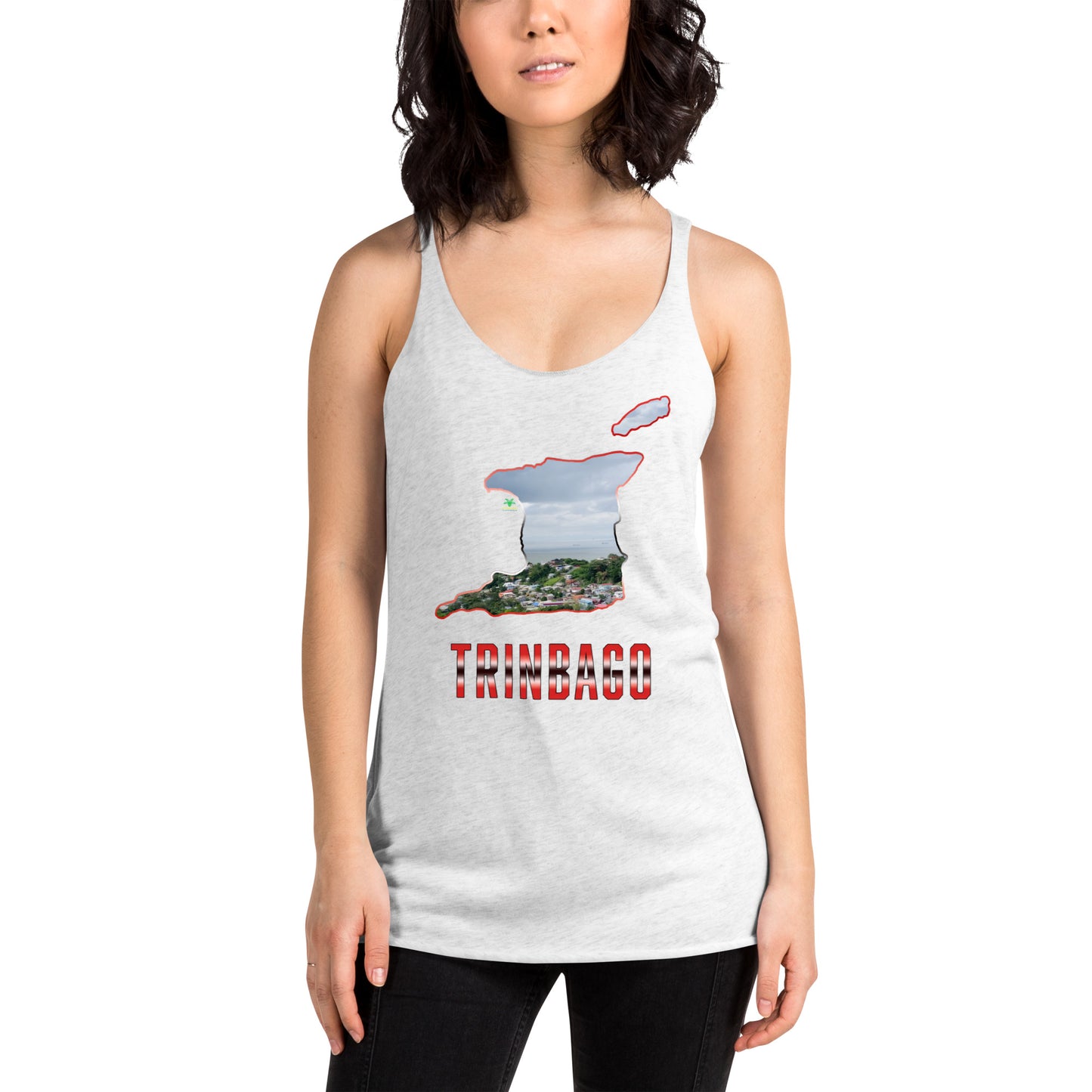 TRINBAGO Map & Photo of Trinidad & Tobago, San Fernando Women's Racerback Tank